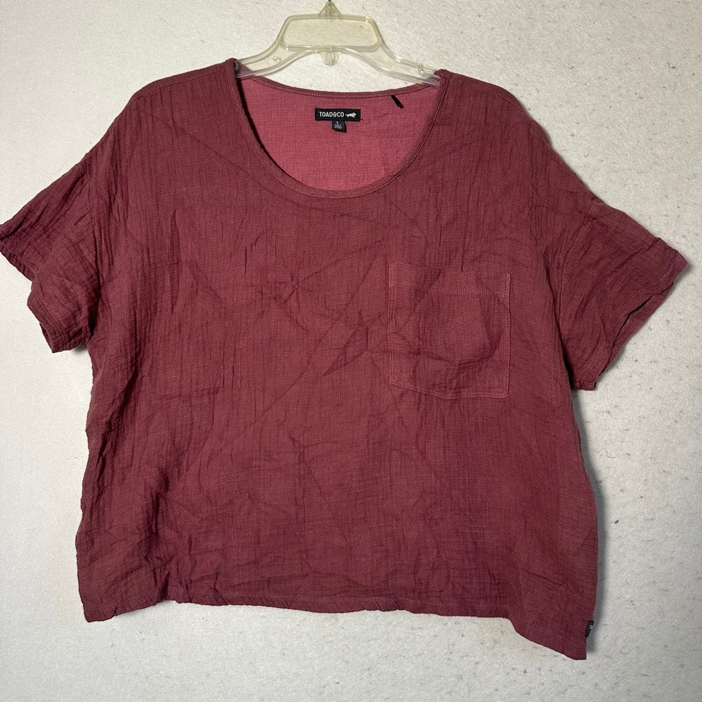 Toad&Co Womens Hemp Organic Cotton Gauze Short Sleeve Pocket Top Rosewood L